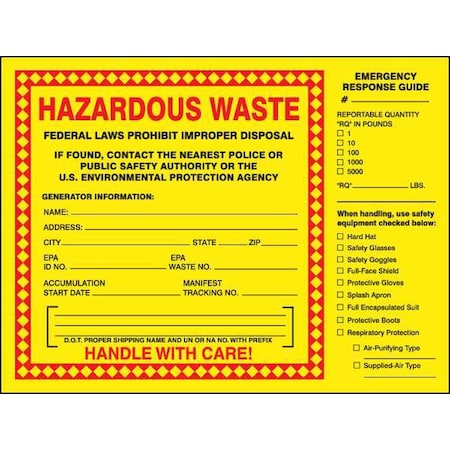 Hazardous Waste Label, 6 In. H, PK25, MHZW27EVP MPN:MHZW27EVP