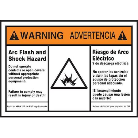 Arc Flash Label, 3-1/2x5 in, Adhesive Dura-Vinyl MPN:SBLSPS370