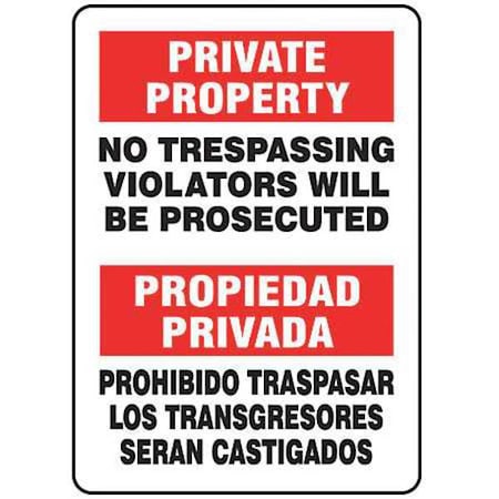 Spanish-Bilingual Private Property Sign, 14 in Height, 10 in Width, Vinyl, Rectangle MPN:SBMATR510VS
