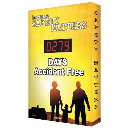 Electronic Scoreboard, Because Safety Matters, Days Accident Free, 28 in H x, 20 in W, Aluminum MPN:SCK105