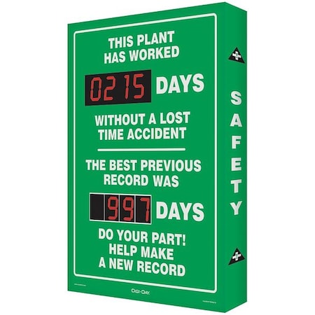 Electronic Safety Scoreboard, 28 in H x, 20 in W, Aluminum MPN:SCK119
