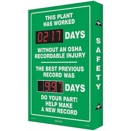 Electronic Safety Scoreboard, 28 in H x, 20 in W, Aluminum MPN:SCK120