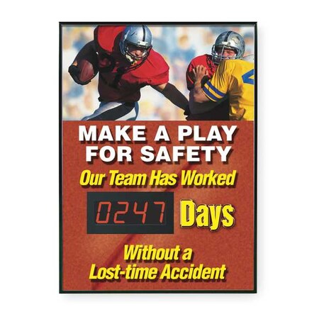 Electronic Safety Scoreboard, 28 in H x, 20 in W, Plastic Sign/Aluminum Frame MPN:SCK126