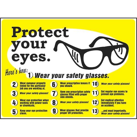 Safety Poster, Protect Your Eyes, 17 in H x, 22 in W, Plastic MPN:SP124478L