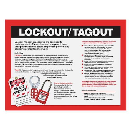 Safety Poster, Lockout Tagout, 17 in H x, 22 in W, Plastic MPN:SP124479L