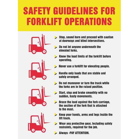 Poster, Safety Guidelines For Forklift Operations, 22 in H x, 17 in W, Plastic MPN:SP124485L