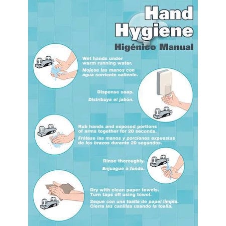 Poster, Hand Hygiene (Bilingual Spanish), 22 in H x, 17 in W, Plastic MPN:SP124486L