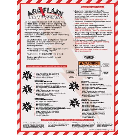 Poster, Arc Flash Protection, 22 in H x, 17 in W, Plastic MPN:SP124493L
