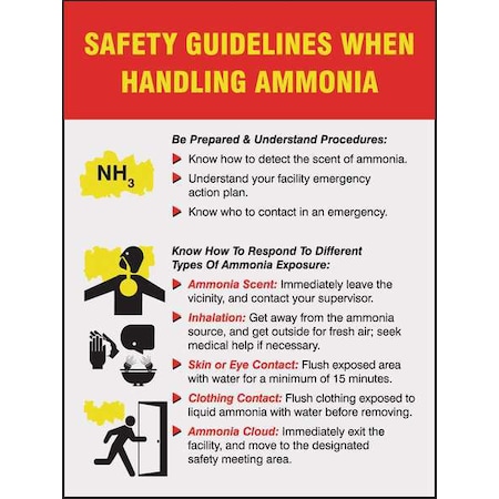 Poster, Safety Guidelines When Handling Ammonia, 22 in H x, 17 in W, Plastic MPN:SP124494L