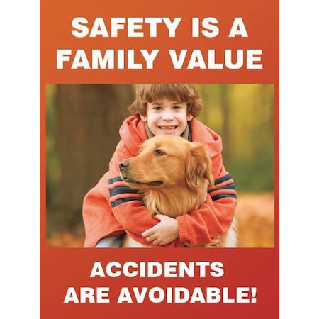 Poster, Safety Is A Family Value Accidents Are Avoidable, 22 in H x, 17 in W, Plastic MPN:SP124527L