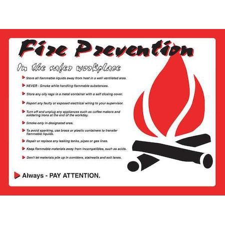 Poster, Fire Prevention In The Safer Workplace, 17 in H x, 22 in W, Plastic MPN:SP125157L