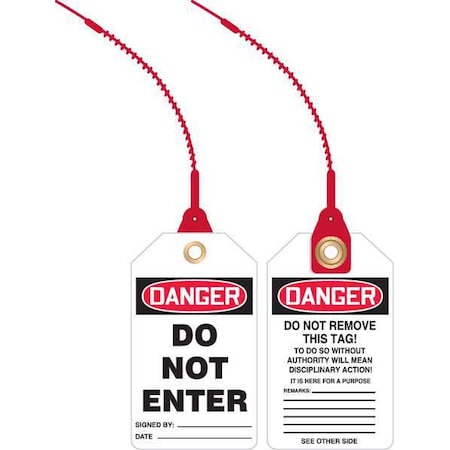 Loop n Lock Danger Tag, General Safety, Plastic, 5 7/8 in H x 3 3/8 in W, White, Rectangle, 10 PK MPN:TAK609