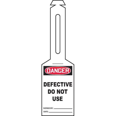 Tag, Defective, Plastic, 5 1/4 in H x 3 1/4 in W, Black, Red, White, Rectangle, 25 PK MPN:TAL304