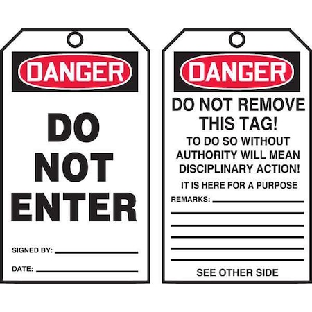 Danger Tag By The Roll, General Safety, Cardstock, 6 1/4 in H x 3 in W, White, Rectangle, 250 PK MPN:TAR140