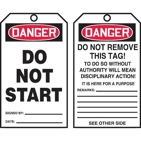 Danger Tag By The Roll, General Safety, Cardstock, 6 1/4 in H x 3 in W, White, Rectangle, 250 PK MPN:TAR144