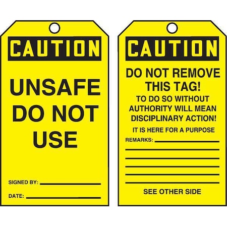 Caution Tag By The Roll, General Safety, Cardstock, 6 1/4 in H x 3 in W, Yellow, Rectangle, 250 PK MPN:TAR154