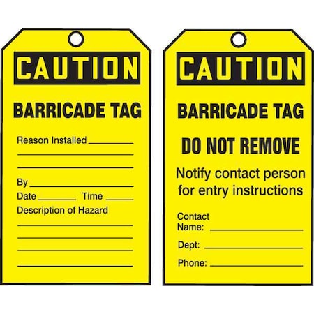 Caution Tag By The Roll, Status Alert, Cardstock, 6 1/4 in H x 3 in W, Yellow, Rectangle, 250 PK MPN:TAR160
