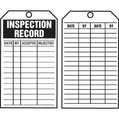 Tag, Inspection, Cardstock, 6 1/4 in H x 3 in W, White, Rectangle, 100 PK MPN:TAR708
