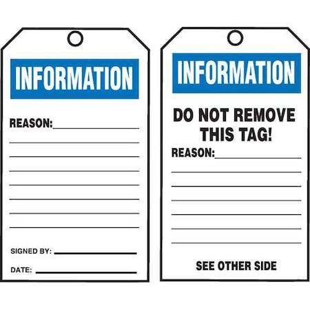 Information Tag By The Roll, Status Alert, Cardstock, 6 1/4 in H x 3 in W, White, Rectangle, 250 PK MPN:TAR726