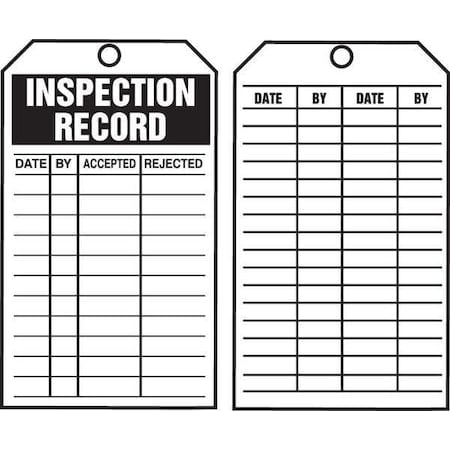 Tag, Inspection, Cardstock, 6 1/4 in H x 3 in W, White, Rectangle, 250 PK MPN:TAR728