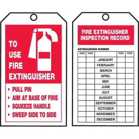 Tag, Fire Extinguisher, Cardstock, 6 1/4 in H x 3 in W, White, Rectangle, 250 PK MPN:TAR732