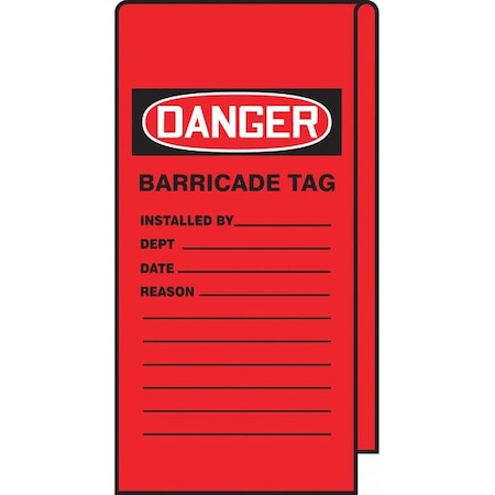 Wrap 'n Stick Tags, Danger Barricade, 12x3-1/8in, Vinyl, 25/PK MPN:TAT116