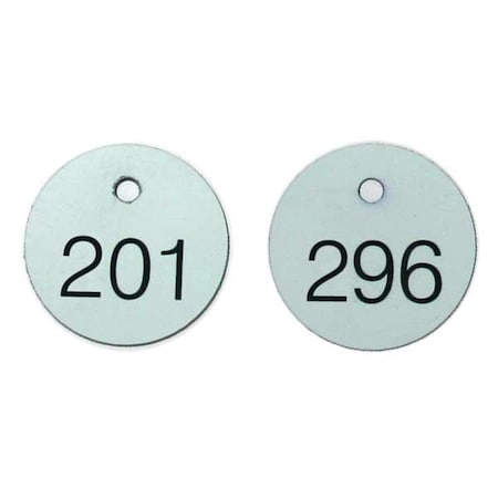 Engraved Numbered Tags, Plastic, 1 1/8 in H x 1 1/8 in W, 1 1/8 in Dia., Black/White, Round, 100 PK MPN:TDG300WT