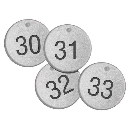 Subsurface Engraved Numbered Tags, Plastic, 1 1/2 in H x 1 1/2 in W, 1 1/2 in Dia., Black/Silver MPN:TDL152
