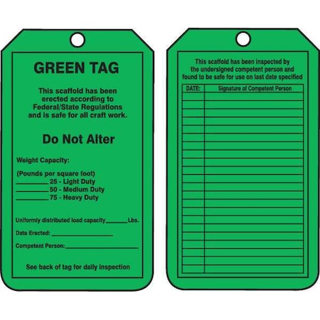 Tag, Green Tag, Cardstock, 5 3/4 in H x 3 1/4 in W, Green, Rectangle, 25 PK MPN:TRS209CTP