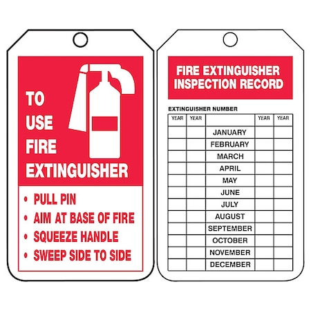 Tag, Fire Extinguisher, Plastic, 5 3/4 in H x 3 1/4 in W, White, Rectangle, 25 PK MPN:TRS218PTP