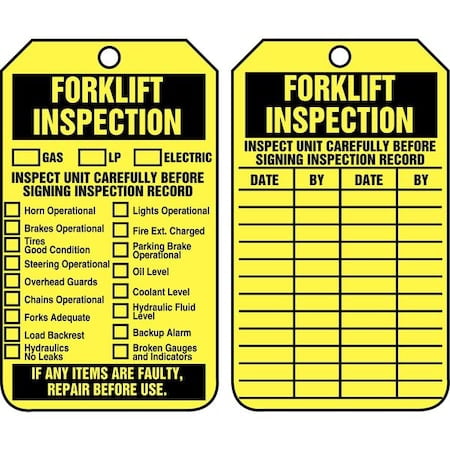 Tag, Forklift, Plastic, 5 3/4 in H x 3 1/4 in W, Rectangle, 25 PK MPN:TRS305PTP