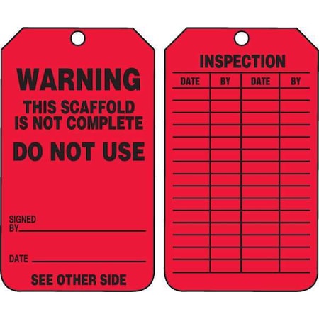 Tag, Warning This Scaffold Is Not Complete Do Not Use, 5 3/4 in H x, 3 1/4 in W, Cardstock MPN:TRS322CTP