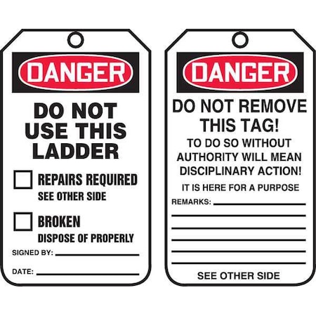 Tag, Danger, Plastic, 5 3/4 in H x 3 1/4 in W, Rectangle, 25 PK MPN:TRS331PTP