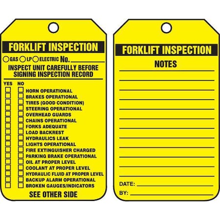 Tag, Forklift, Cardstock, 5 3/4 in H x 3 1/4 in W, Rectangle, 25 PK MPN:TRS336CTP