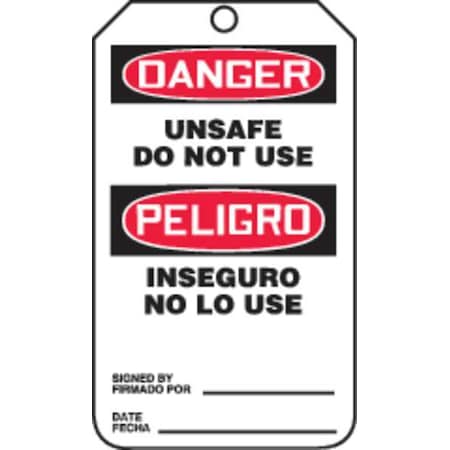 Danger Bilingual Tag, Lockout Tagout, Plastic, 5 7/8 in H x 3 3/8 in W, Rectangle, 5 PK MPN:TSP164PTM