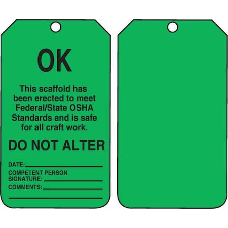 Tag, Scaffold, Cardstock, 5 3/4 in H x 3 1/4 in W, Rectangle, 25 PK MPN:TSS103CTP