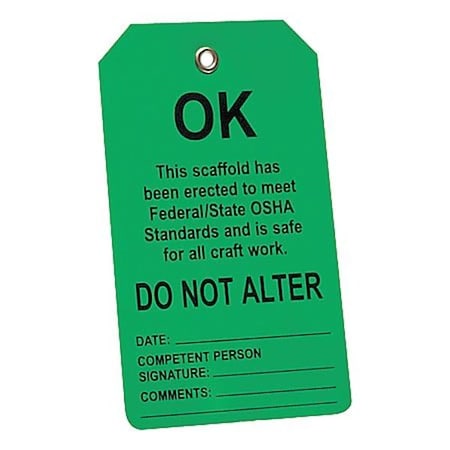 Tag, Scaffold, Plastic, 5 3/4 in H x 3 1/4 in W, Rectangle, 25 PK MPN:TSS103PTP