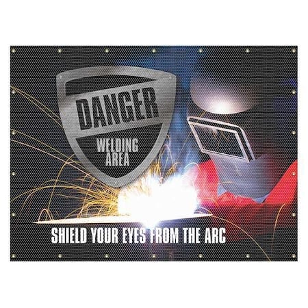 Welding Screen, Danger Shield Your Eyes From the Arc, Vinyl, 13 oz/sq yd., 8 ft W x 6 ft. H, Blue MPN:PWD102BU
