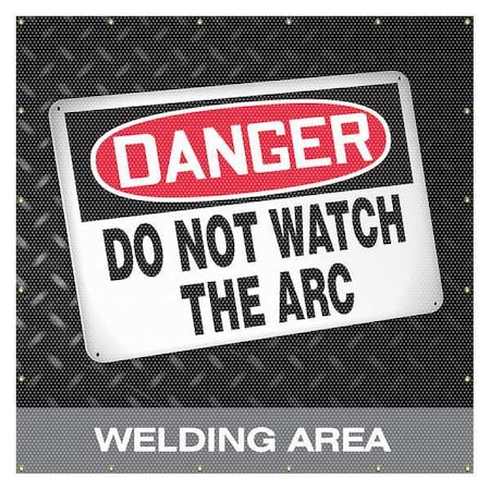 Welding Screen, Do Not Watch the Arc, Welding Area, Vinyl, 13 oz/sq yd., 6 ft x 6 ft., Blue MPN:PWD104BU