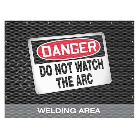 Welding Screen, Do Not Watch the Arc, Welding Area, Vinyl, 13 oz/sq yd., 8 ft W x 6 ft H., Red MPN:PWD106RD