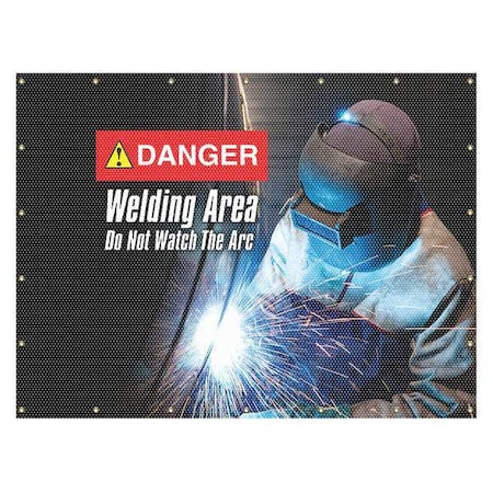 Welding Screen, Welding Area Do Not Watch the Arc, Vinyl, 13 oz/sq yd., 8 ft W x 6 ft H, Red MPN:PWD110RD