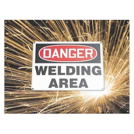 Welding Screen, Danger Welding Area, Vinyl, 13 oz/sq yd., 8 ft W x 6 ft H, Red MPN:PWD114RD