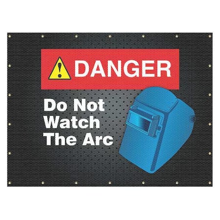Welding Screen, Danger Do Not Watch The Arc, Transparent Vinyl, 13 oz/sq yd, 8ft W x 6ft H, Yellow MPN:PWD118YL