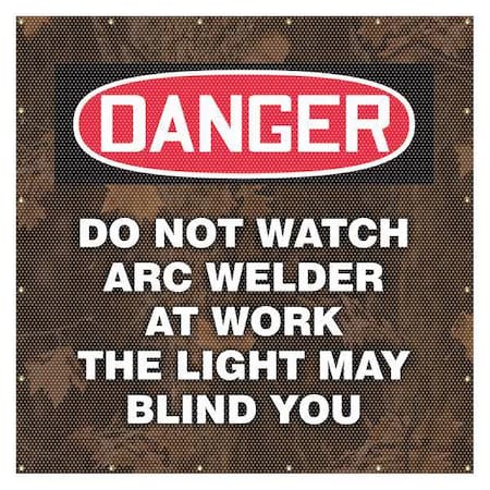Welding Screen, Do Not Watch Arc Welder At Work, Vinyl, 13 oz/sq yd., 6 ft x 6 ft., Red MPN:PWD120RD