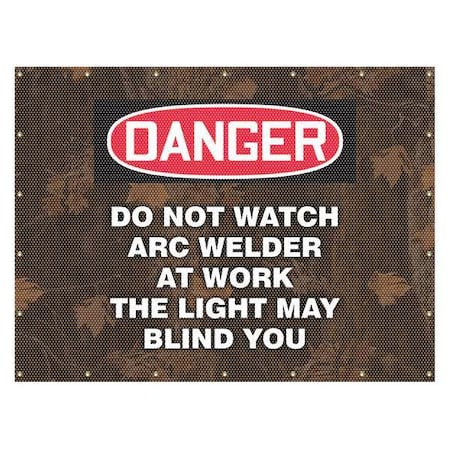 Welding Screen, Do Not Watch Arc Welder At Work, Vinyl, 13 oz/sq yd., 8 ft W x 6 ft. H, Yellow MPN:PWD122YL