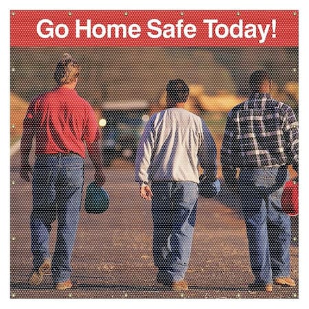 Welding Screen, Go Home Safe Today, Transparent Vinyl, 13 oz/sq yd, 6 ft W x 6 ft H, Red MPN:PWD128RD