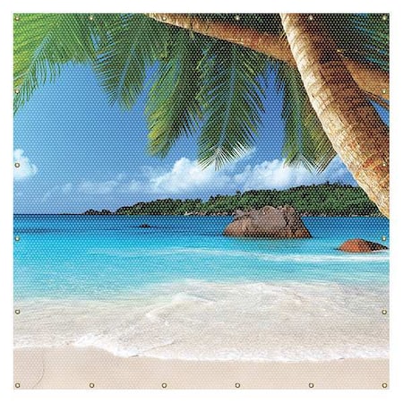 Printed Welding Screen, Tropical Island, Transparent Vinyl, 13 oz/sq yd, 6 ft W x 6 ft H, Red MPN:PWD136RD