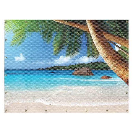 Printed Welding Screen, Tropical Island, Transparent Vinyl, 13 oz/sq yd, 8 ft W x 6 ft H, Red MPN:PWD138RD