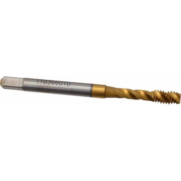 Spiral Flute Tap: #8-32 UNC, 3 Flutes, Modified Bottoming, 3B Class of Fit, Powdered Metal, TIN Coated MPN:40052-01T