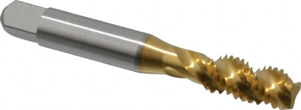 Spiral Flute Tap: 3/8-16 UNC, 3 Flutes, Modified Bottoming, 2B Class of Fit, Powdered Metal, TIN Coated MPN:40125-01T